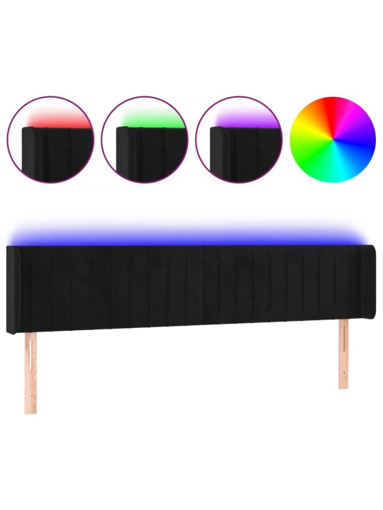 Čelo postele s LED černé 163 x 16 x 78/88 cm samet