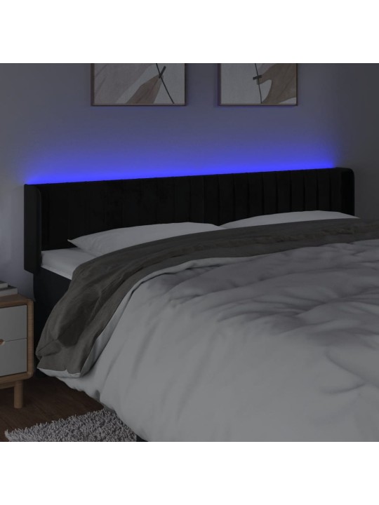 Čelo postele s LED černé 163 x 16 x 78/88 cm samet
