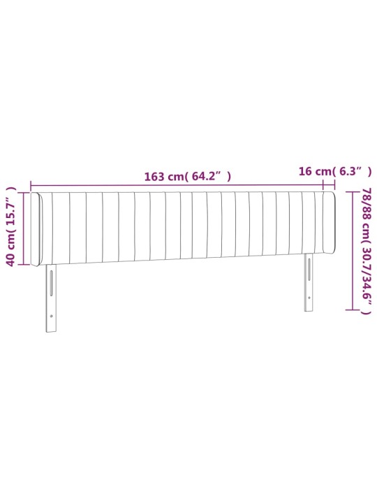 Čelo postele s LED černé 163 x 16 x 78/88 cm samet