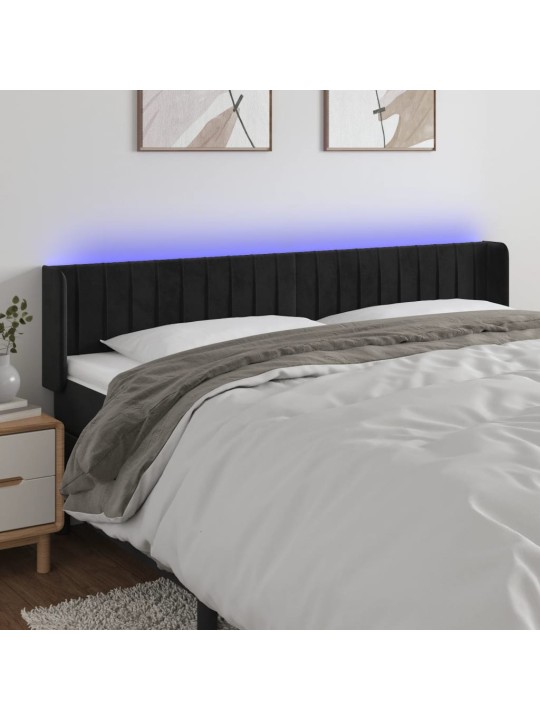 Čelo postele s LED černé 163 x 16 x 78/88 cm samet