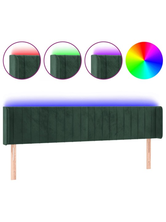 Čelo postele s led tmavě zelené 163 x 16 x 78/88 cm samet
