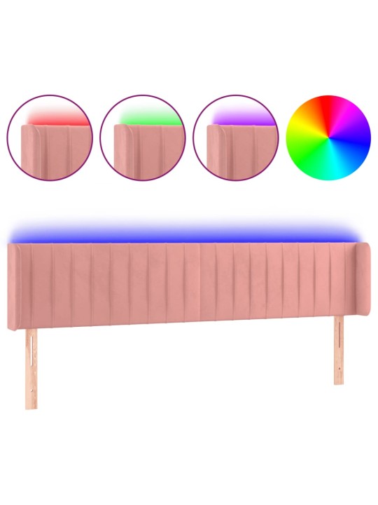 Čelo postele s LED růžové 163 x 16 x 78/88 cm samet