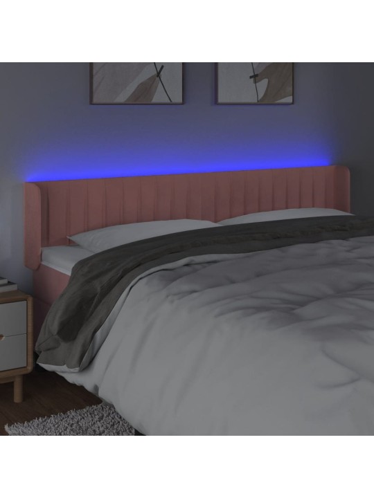 Čelo postele s LED růžové 163 x 16 x 78/88 cm samet