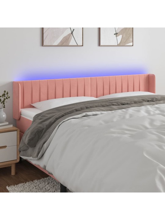 Čelo postele s LED růžové 163 x 16 x 78/88 cm samet