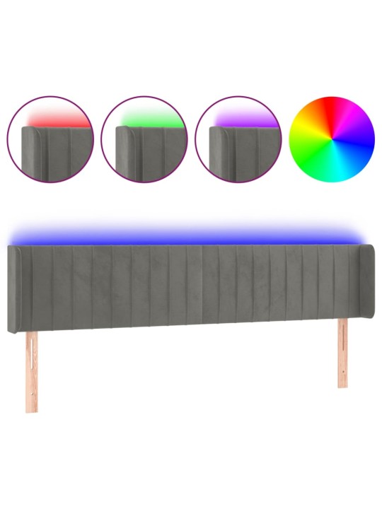 Čelo postele s LED světle šedé 183 x 16 x 78/88 cm samet
