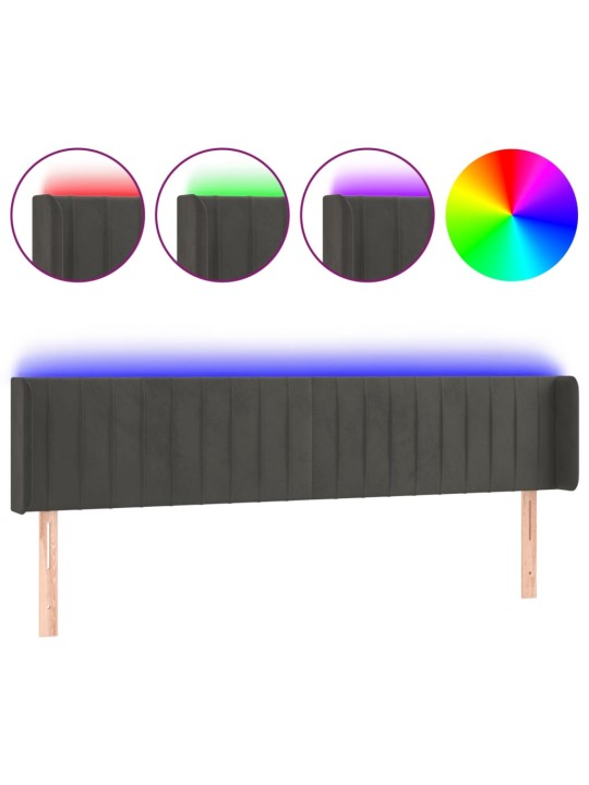 Čelo postele s LED tmavě šedé 183 x 16 x 78/88 cm samet