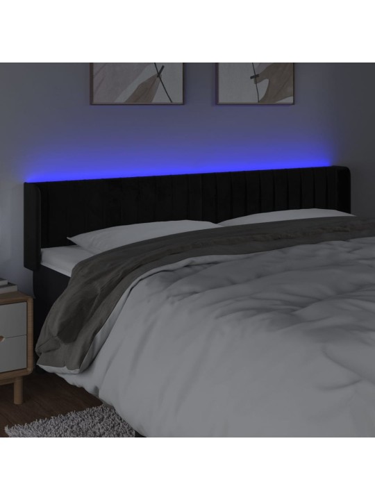 Čelo postele s LED černé 183 x 16 x 78/88 cm samet