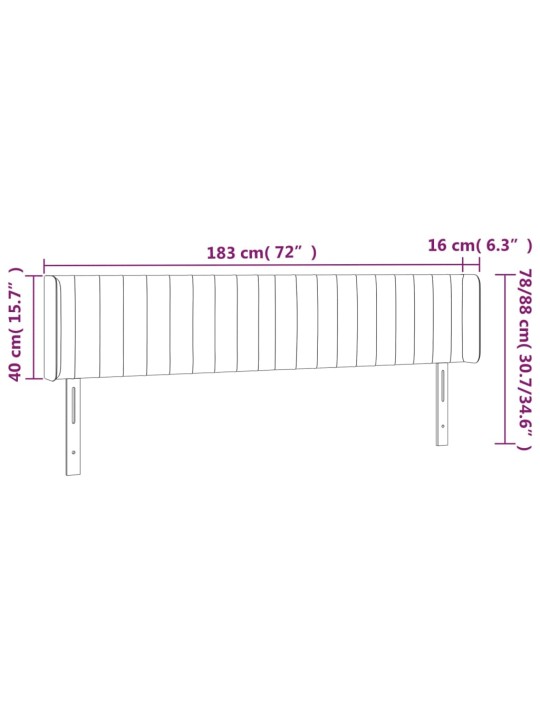 Čelo postele s LED černé 183 x 16 x 78/88 cm samet