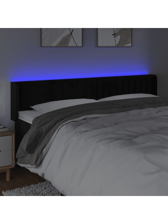 Čelo postele s LED černé 203 x 16 x 78/88 cm samet