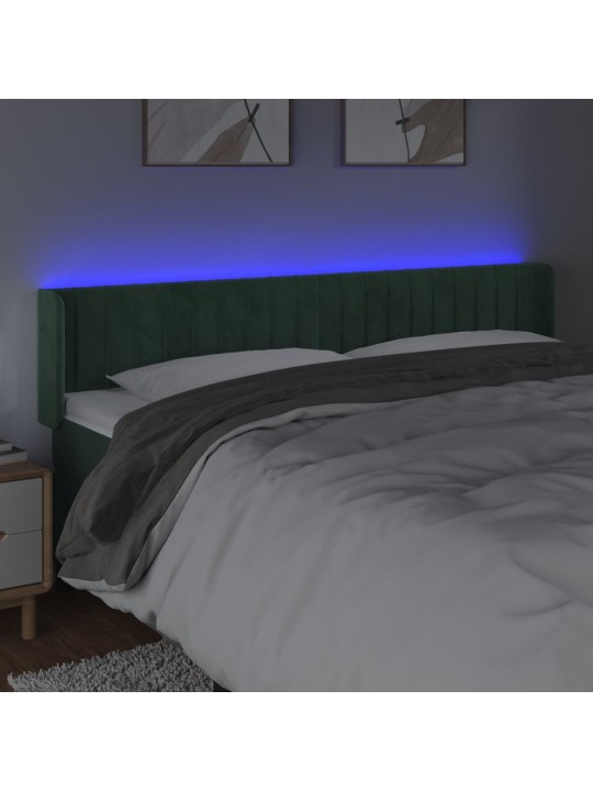 Čelo postele s led tmavě zelené 203 x 16 x 78/88 cm samet