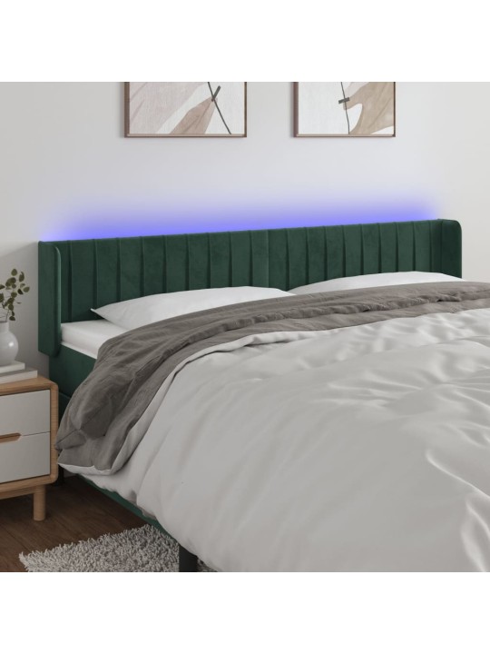 Čelo postele s led tmavě zelené 203 x 16 x 78/88 cm samet