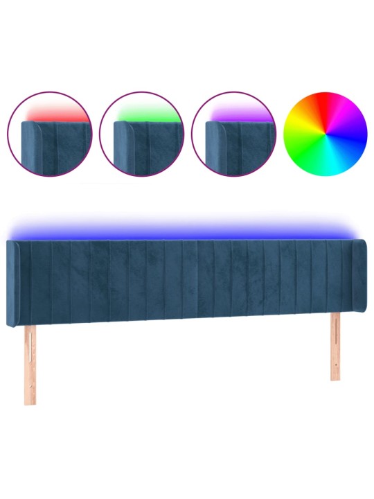 Čelo postele s led tmavě modré 203 x 16 x 78/88 cm samet