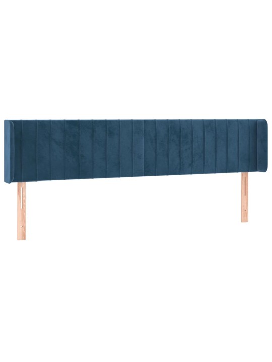 Čelo postele s led tmavě modré 203 x 16 x 78/88 cm samet