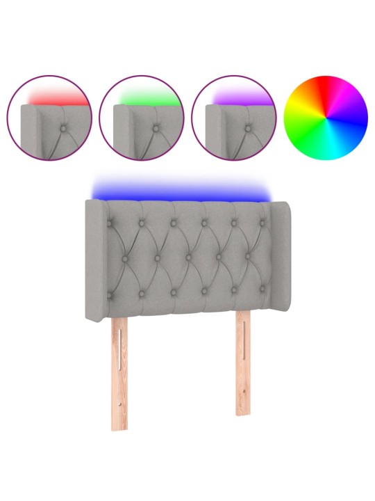 Čelo postele s LED světle šedé 83 x 16 x 78/88 cm textil
