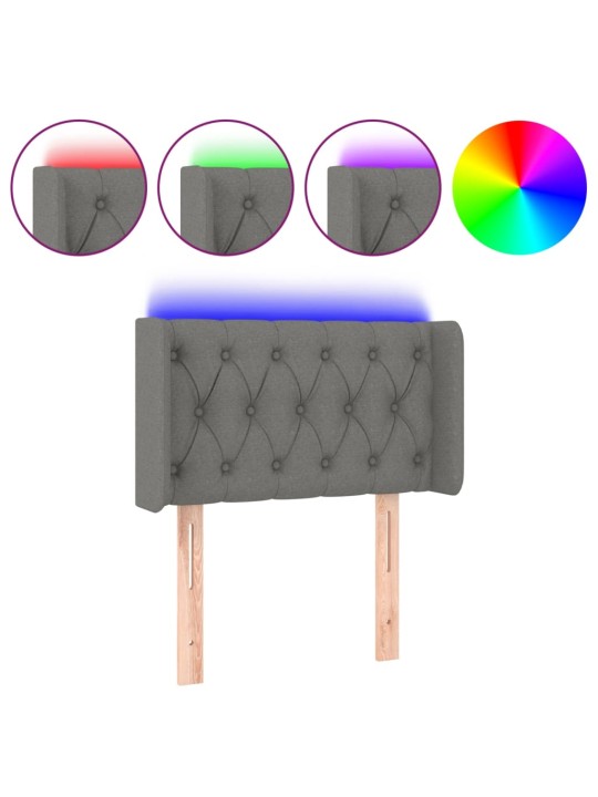 Čelo postele s LED tmavě šedé 83 x 16 x 78/88 cm textil