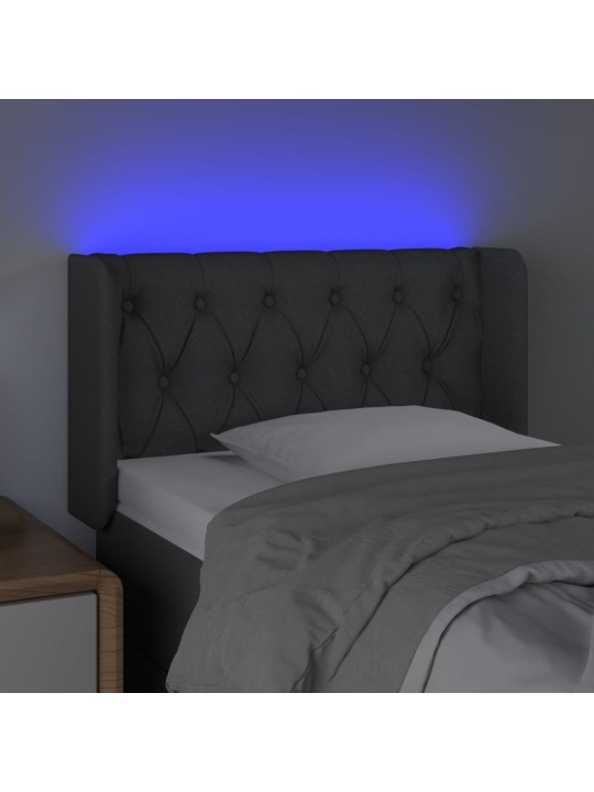Čelo postele s LED tmavě šedé 83 x 16 x 78/88 cm textil