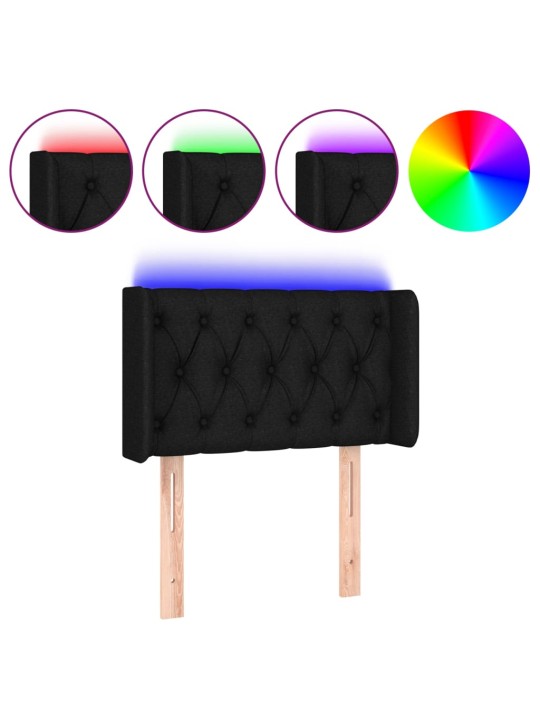 Čelo postele s LED černé 83 x 16 x 78/88 cm textil