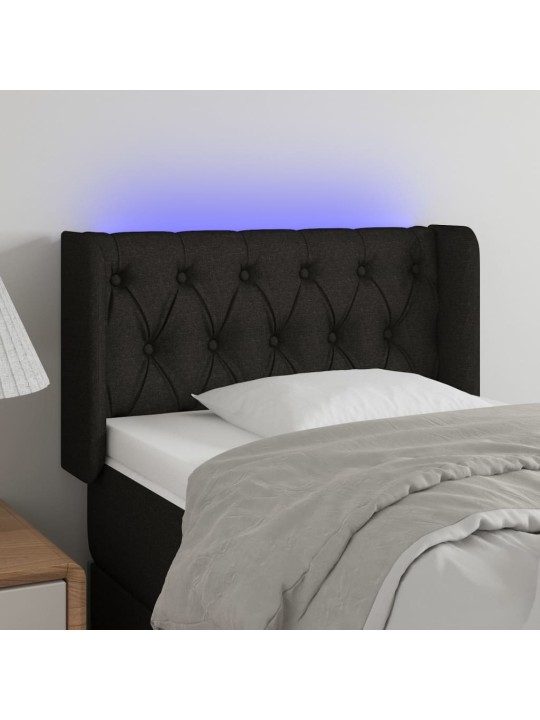 Čelo postele s LED černé 83 x 16 x 78/88 cm textil