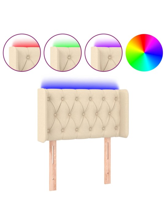 Čelo postele s led krémové 83 x 16 x 78/88 cm textil
