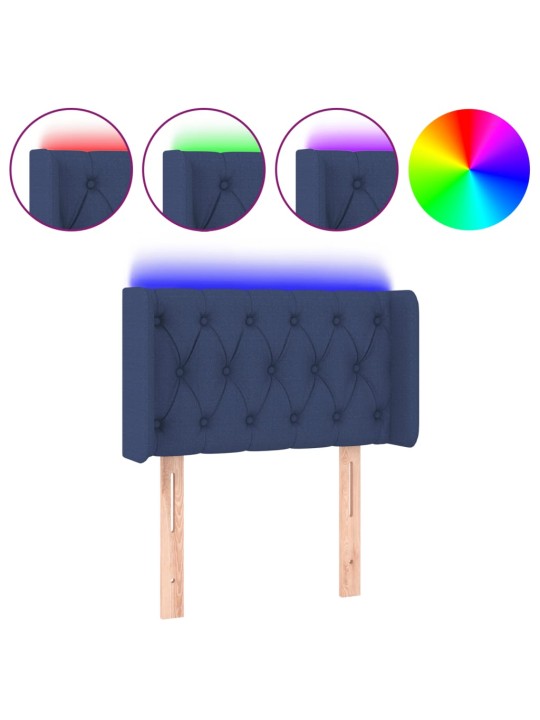 Čelo postele s LED modré 83 x 16 x 78/88 cm textil