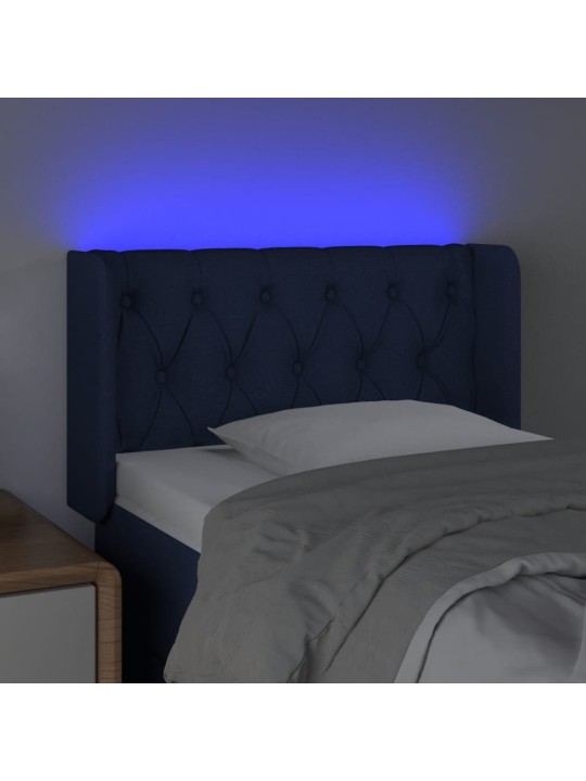 Čelo postele s LED modré 83 x 16 x 78/88 cm textil