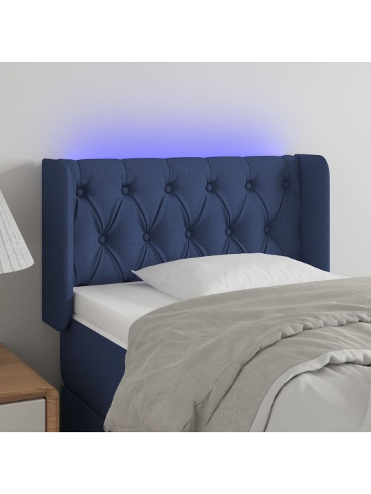 Čelo postele s LED modré 83 x 16 x 78/88 cm textil
