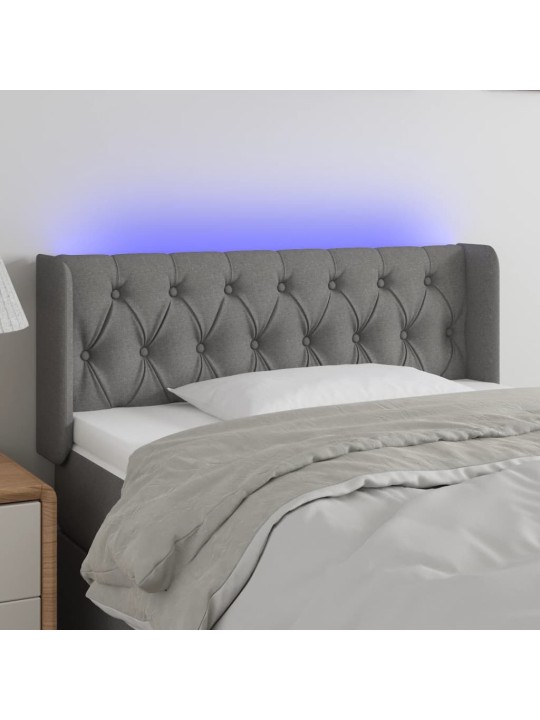 Čelo postele s LED tmavě šedé 93 x 16 x 78/88 cm textil