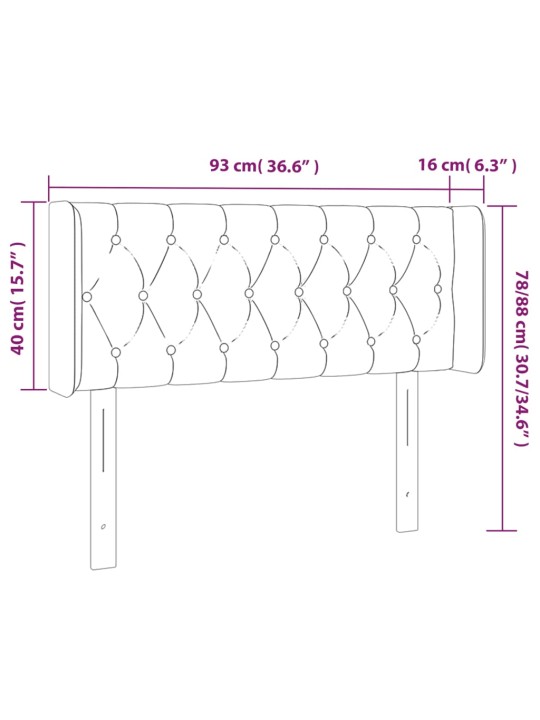 Čelo postele s LED černé 93 x 16 x 78/88 cm textil