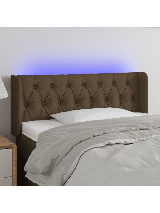 Čelo postele s LED tmavě hnědé 93 x 16 x 78/88 cm textil