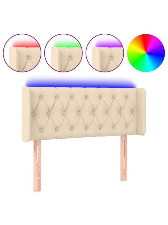 Čelo postele s LED krémové 93 x 16 x 78/88 cm textil