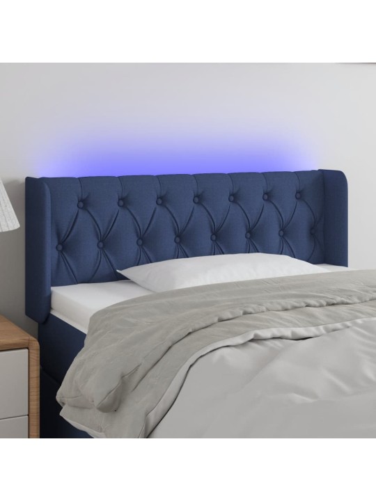 Čelo postele s led modré 93 x 16 x 78/88 cm textil