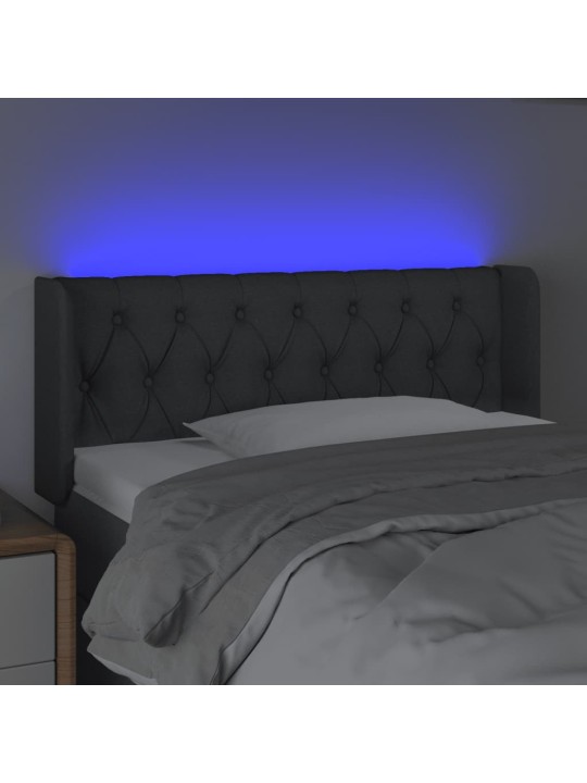 Čelo postele s LED tmavě šedé 103 x 16 x 78/88 cm textil