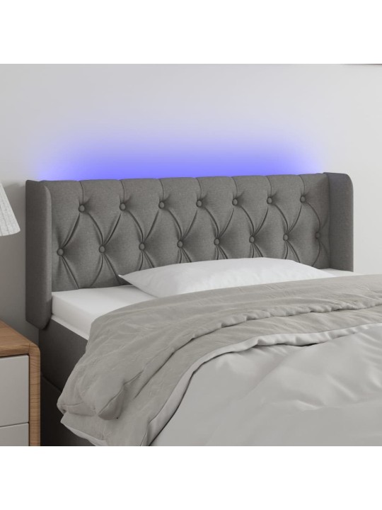 Čelo postele s LED tmavě šedé 103 x 16 x 78/88 cm textil