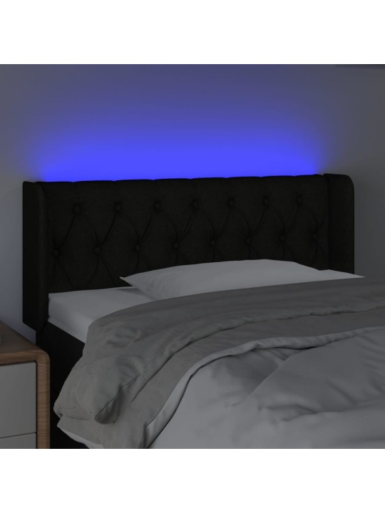 Čelo postele s led černé 103 x 16 x 78/88 cm textil