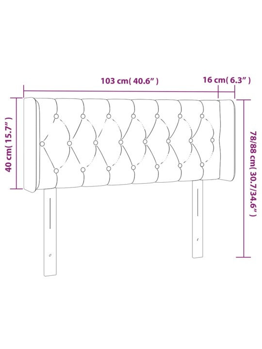 Čelo postele s led černé 103 x 16 x 78/88 cm textil