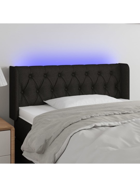 Čelo postele s led černé 103 x 16 x 78/88 cm textil
