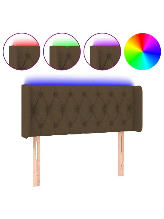 Čelo postele s LED tmavě hnědé 103 x 16 x 78/88 cm textil