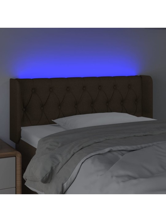 Čelo postele s LED tmavě hnědé 103 x 16 x 78/88 cm textil