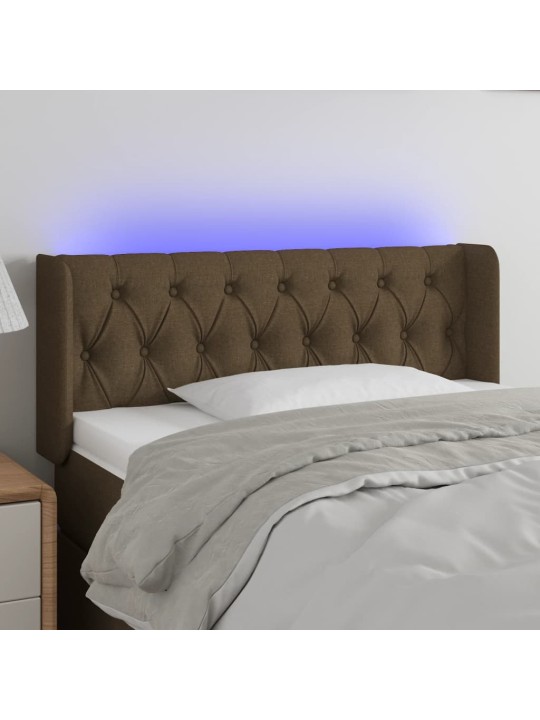 Čelo postele s LED tmavě hnědé 103 x 16 x 78/88 cm textil