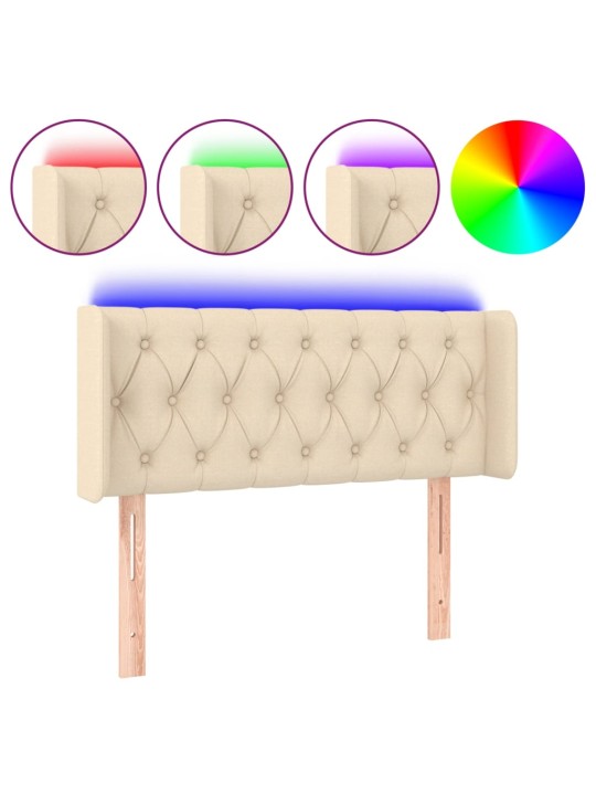 Čelo postele s LED krémové 103 x 16 x 78/88 cm textil