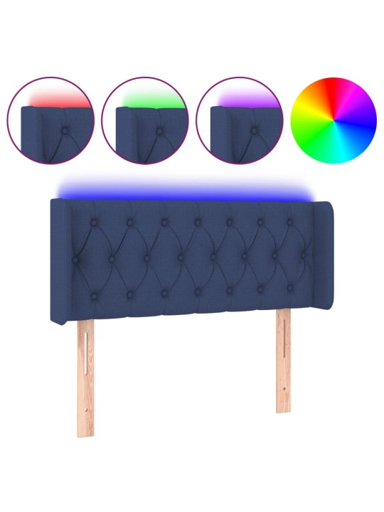 Čelo postele s led modré 103 x 16 x 78/88 cm textil