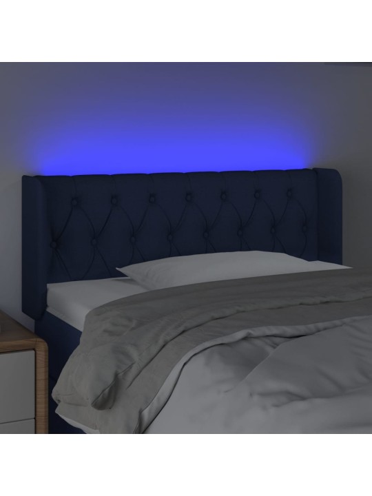 Čelo postele s led modré 103 x 16 x 78/88 cm textil