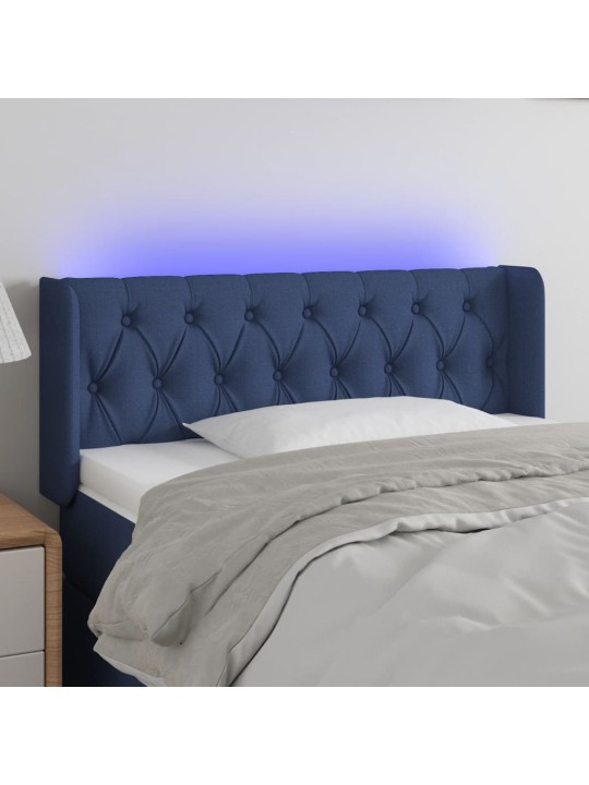 Čelo postele s led modré 103 x 16 x 78/88 cm textil