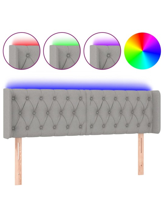 Čelo postele s LED světle šedé 147 x 16 x 78/88 cm textil
