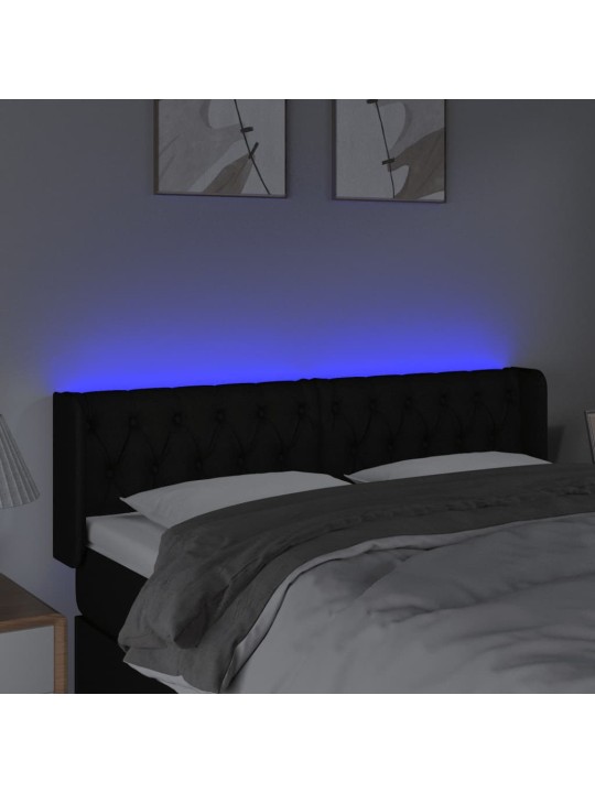 Čelo postele s LED černé 147 x 16 x 78/88 cm textil
