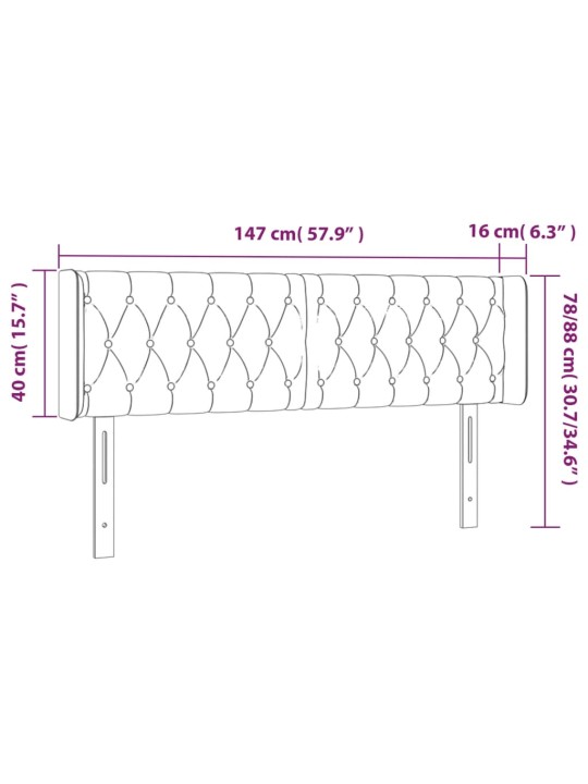 Čelo postele s LED černé 147 x 16 x 78/88 cm textil