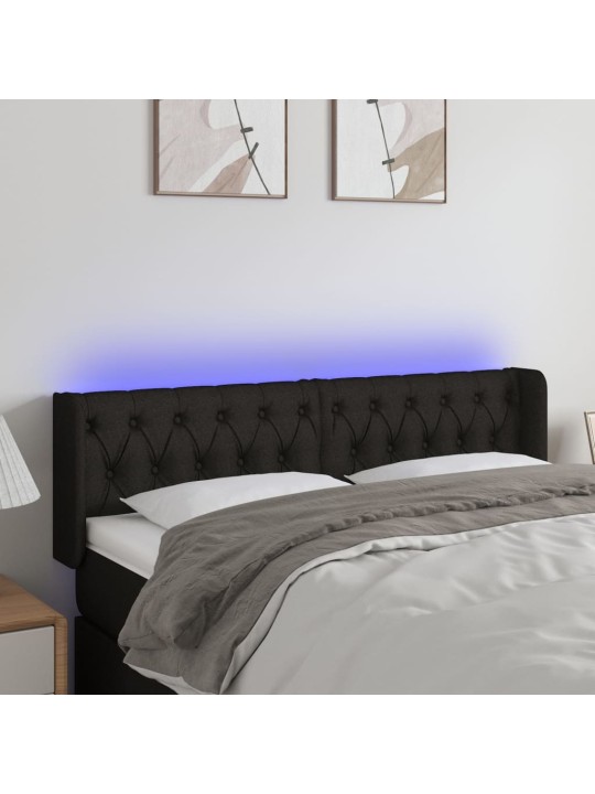 Čelo postele s LED černé 147 x 16 x 78/88 cm textil
