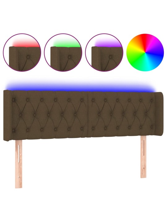 Čelo postele s LED tmavě hnědé 147 x 16 x 78/88 cm textil