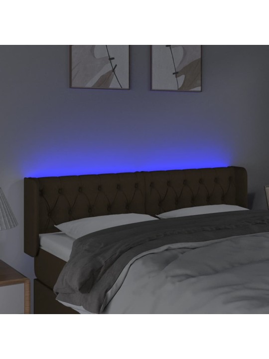 Čelo postele s LED tmavě hnědé 147 x 16 x 78/88 cm textil