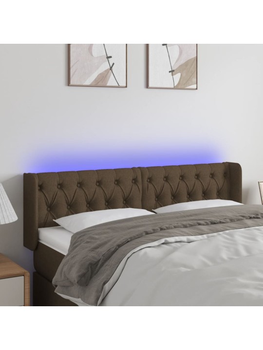 Čelo postele s LED tmavě hnědé 147 x 16 x 78/88 cm textil